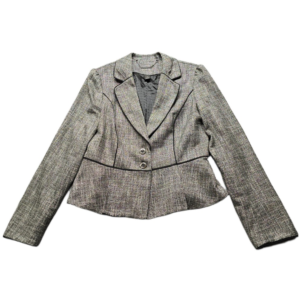 White House Black Market Cropped Blazer Jacket Womens 6 Gray Tweed Button Front